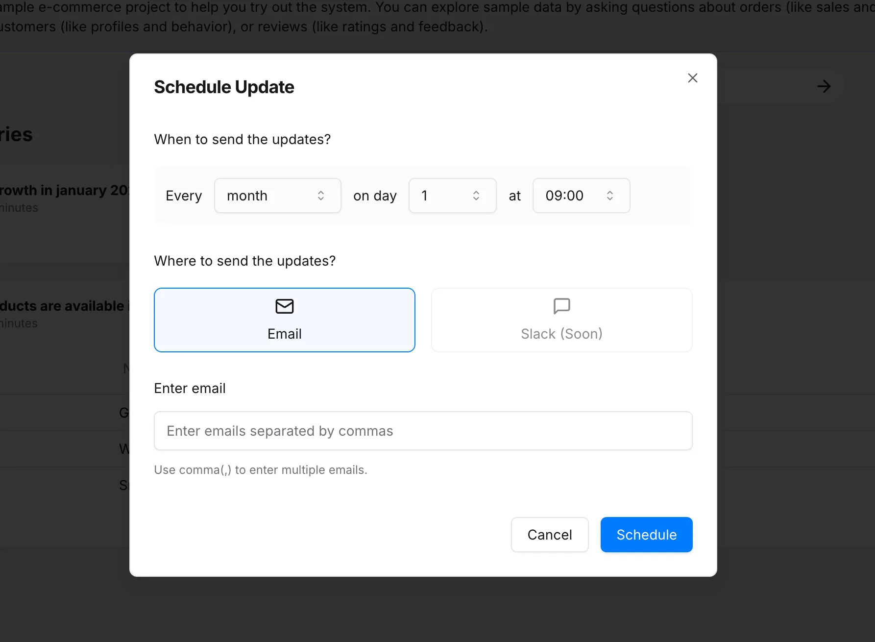 Schedule updates on your preferred time, share with your team